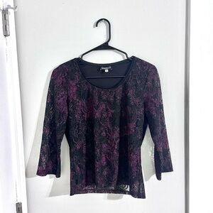 b.i.y.a.y.c.d.a 90s black & burgundy floral lacey mid sleeve top